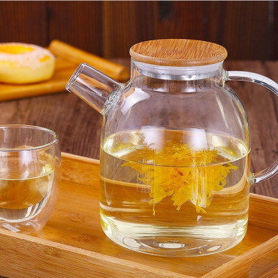 Ấm pha trà thủy tinh chịu nhiệt nắp gỗ 4 cốc kèm khay _ AVN50