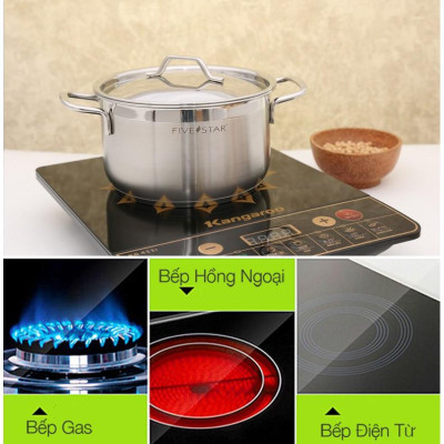 Bộ nồi xửng inox cao cấp FIVESTAR 5 chiếc 3 đáy bếp từ , inox 304 vancover , nắp inox (tặng 10 muỗng ăn)