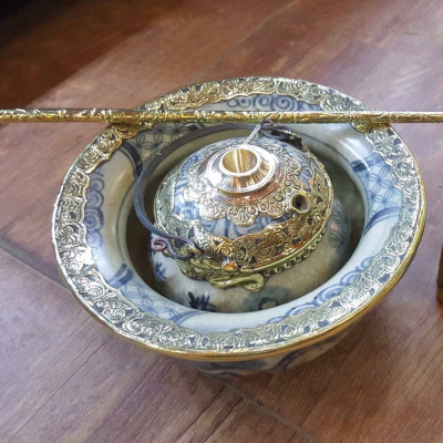 Bát điếu bọc đồng men rạn gốm sứ Gia Hưng Bát Tràng