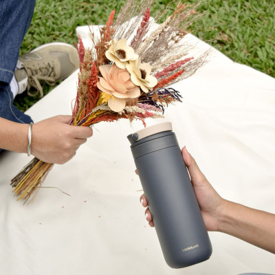 Bình giữ nhiệt Lock&Lock 475ml Metro Two Way màu xanh navy LHC4274NVY, Hàng chính hãng, có quai xách, đế silicone chống trượt - JoyMall