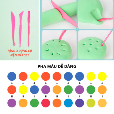 Đất Nặn Nhiều Màu - Chất Liệu An Toàn Đất sét tự khô an toàn Lốc 36 màu cao cấp Softclay nặn hình, làm Butter slime