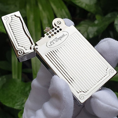 Vỏ Hột Quẹt Bật Lửa Upon Hoa Văn Kẻ Dọc DX04T Màu Bạc - Dùng Xăng Bấc Đá Cao Cấp