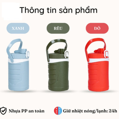 Bình Đựng Nước , Bình Giữ Nhiệt 1 Lít Việt Nhật Nắp Bật Và Quai Xách , Sản Xuất Theo Tiêu Chuẩn Châu Âu An Toàn Tuyệt Đối Cho Người Dùng - Hàng Việt Nam