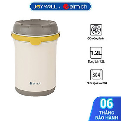 Bình đựng thức ăn giữ nhiệt inox 304 Elmich EL8310 1.2L, Hàng chính hãng, quai xách silicone,nắp có thể tháo rời-JoyMall