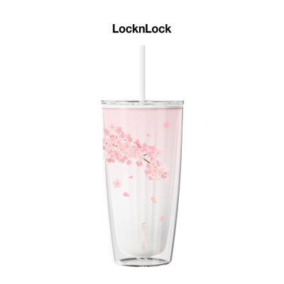 Ly nhựa LocknLock 2 lớp 750ml HAP522 720ml Anh Đào - Hàng chính hãng kèm ống hút, cách nhiệt tốt, miệng rộng - JoyMall