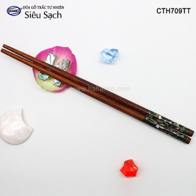 Đũa gỗ Trắc đầu cẩm quy ốc bào ngư Úc (Hộp 10 Đôi tròn) ️CTH709TT - Đựng trong hộp sang trọng, có thể mang đi biếu, tặng