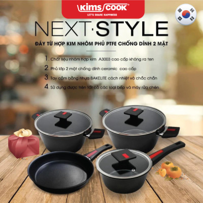 [GIÁ SỐC] Bộ Nồi 7 Món Next Style KimsCook - Hợp Kim Nhôm - Chống Dính Tốt - Đáy Từ