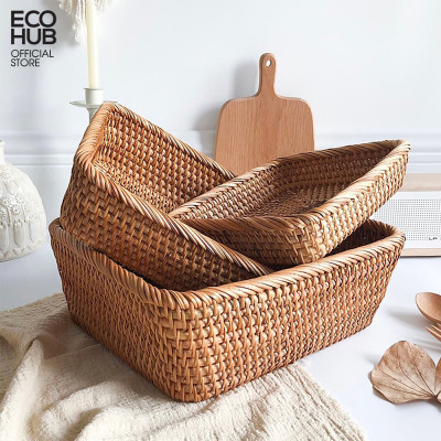 Khay mây ECOHUB hình chữ nhật đáy vát đựng hoa quả/bánh kẹo/trái cây/đồ khô không bị mốc decor/chụp ảnh.