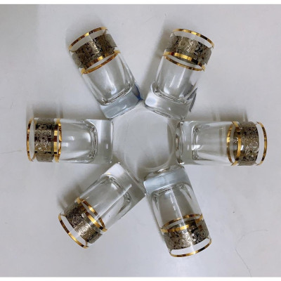 Bộ 6 ly thuỷ tinh uống rượu khảm vàng, bạc cao cấp đế dày_ giao ngẫu nhiên