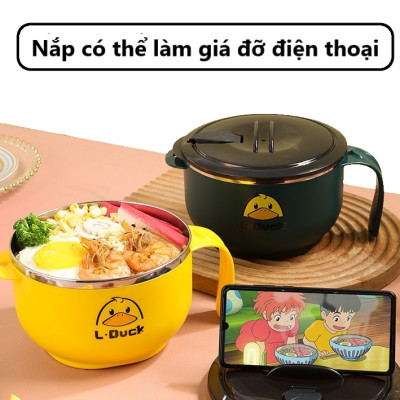 Ca Ăn Mì , Ca Đựng Cháo Giữ Nhiệt, Tô khuấy Bột Ăn Dặm Cho Bé Hình Vịt Vàng Đáng Yêu - Chính Hãng 
