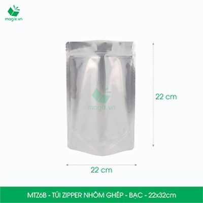 MTZ6B - 22x32cm - Combo 25 Túi Zipper Bạc đáy đứng, một mặt trong