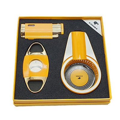 Bộ Set Phụ Kiện 3 Món COB-360 Gồm Hộp Vỏ Hột Quẹt Bật Lửa 3 Tia Nhìn Thấy Lượng Gas + Cắt + Gạt Tàn Cao Cấp - Nhiều Màu