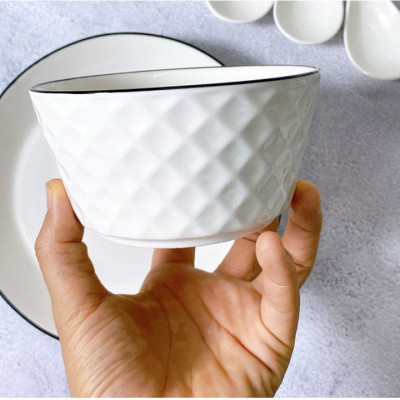 Bán Lẻ Bát Đĩa Thương Hiệu Gosu MenTrắng Cao Cấp Sáng Đẹp Họa Tiết Kim Cương Viền Đen