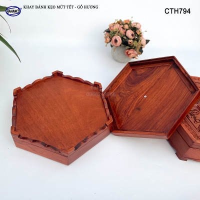 Khay đựng bánh kẹo mứt tết Phúc Lộc Thọ (Gỗ Hương Loại VIP) đục chạm đẹp - bày đẹp trang trí sang trọng cho ngày tết, mang lại tài lộc cho gia đình - CTH794