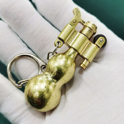 Vỏ Hột Quẹt Bật Lửa Xăng Đá Dophin HY-738 Kiêm Móc Treo Chìa Khóa Hình Quả Bầu Hồ Lô Màu Vàng Tài Lộc