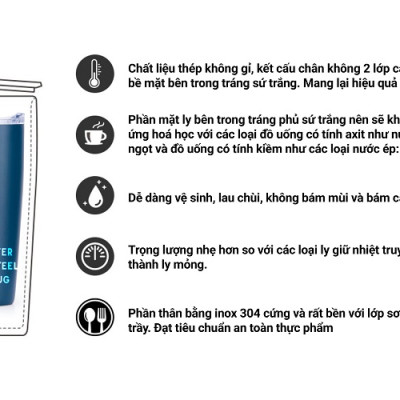 Ly cà phê trà inox phủ sứ chân không Tiamo 250ml