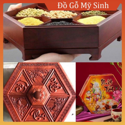 Khay gỗ đựng bánh kẹo - Hộp gỗ đựng bánh kẹo tết Phúc - Lộc - Thọ - Khay gỗ Hương cao cấp