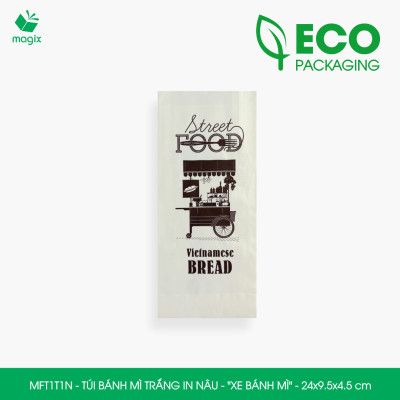 MFT1T1N - 24x9.5x4.5 cm - 100Túi bánh mì Trắng, in sẵn họa tiết XE BÁNH MÌ - Bao bánh mì Túi giấy thực phẩm an toàn