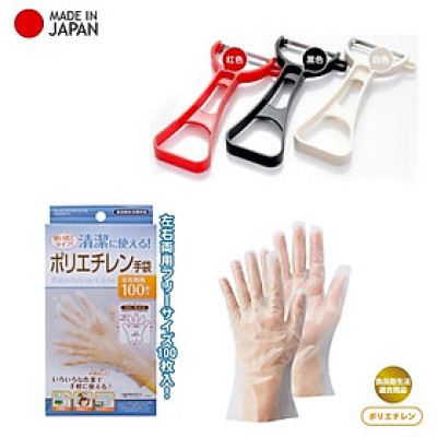 Combo nạo củ quả lưỡi thép Echo Metal + set 100 chiếc găng tay nilon dùng một lần - made in Japan ( giao màu ngẫu nhiên )