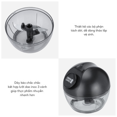 Dụng cụ xay tỏi ớt, thực phẩm Lebenlang LBL3999 dung tích 180ml nhỏ gọn, dây kéo rút tiện lợi - hàng chính hãng