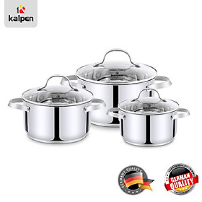 Bộ 3 nồi inox 304 cao cấp 5 đáy Kalpen Lermat L1 size 16,20,24cm hàng chuẩn Đức - Hàng chính hãng