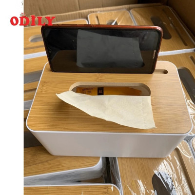 Hộp Giấy Ăn odily Thân Nhựa Mặt Tre Sang Trọng Đựng Giấy Tròn, Giấy Vuông, Giấy Chữ Nhật
