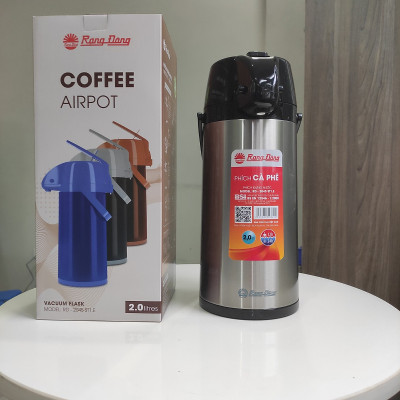 Phích bơm nước cao cấp Rạng Đông Model 2045ST1.E - Chính hãng, thân inox, vai nhựa, dạng cần bơm, dung tích 2 lít