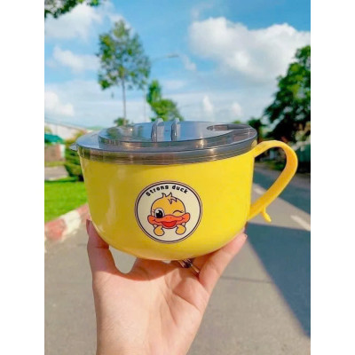 Ca Đựng Cháo Giữ Nhiệt, Ca Úp Mỳ, Tô khuấy Bột Ăn Dặm Cho Bé Hình Vịt Vàng Đáng Yêu - Hàng chính hãng