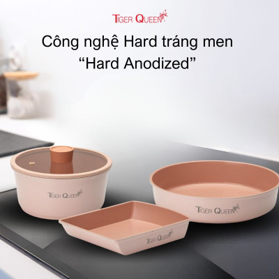 Bộ nồi Ceramic từ tính tay cầm rời Tiger Queen DCWCP-SET [5 món] - Màu hồng hoa anh đào - Chính hãng