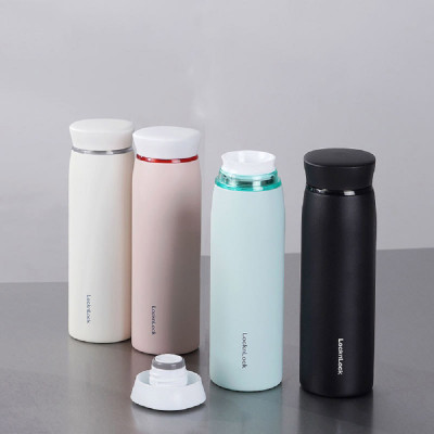 Bình giữ nhiệt LocknLock Feather Light Ring màu ngà LHC4244IVY 460ml - Hàng chính hãng, có khay lưới lọc trà - JoyMall