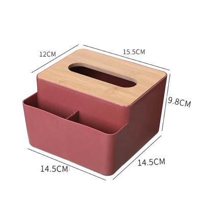 Hộp, Kệ Đựng Khăn Giấy Ăn Nắp Gỗ Nordic Kèm 2 Ngăn Chứa Đồ Đa Năng Tiện Lợi
