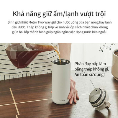 Bình giữ nhiệt Lock&Lock 475ml Metro Two Way màu xanh navy LHC4274NVY, Hàng chính hãng, có quai xách, đế silicone chống trượt - JoyMall