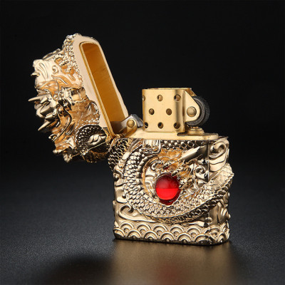 Vỏ Hột Quẹt Bật Lửa Xăng Bấc Đá Chief CF0972J Thiết Kế Họa Tiết Rồng Ôm Ngọc Đẹp Độc Lạ Sang Trọng Cao Cấp