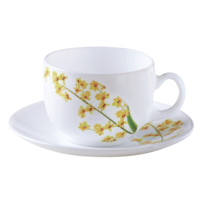 Bộ 1 Bộ Tách Đĩa Trà Thủy Tinh 16Cl La Opala Diva Ivory Y.G  LACU160YG (12 Món)