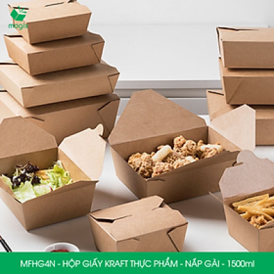 MFHG4N - 1500ml - 50 hộp giấy kraft đựng thực phẩm, hộp giấy nắp gài đựng thức ăn mang đi