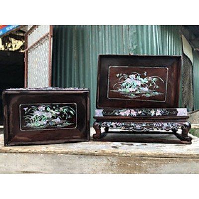 Khay trà gỗ trắc khảm ốc singgapore kt 22×35cm