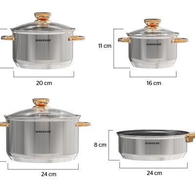 Bộ nồi chảo inox 5 đáy Sunhouse SHG789 - Hàng Chính Hãng