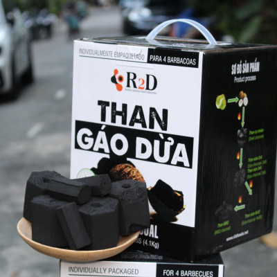 Than gáo dừa không khói chính hãng R2D hộp 4 KG than nướng BBQ an toàn cho sức khoẻ gia đình bạn