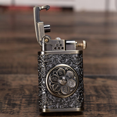Vỏ Hột Quẹt Bật Lửa Xăng Zorro Z602 Thiết Kế Họa Tiết Vòng Xoay Hoa Sen Đẹp Độc Lạ - Dùng Xăng Bấc Đá Cao Cấp