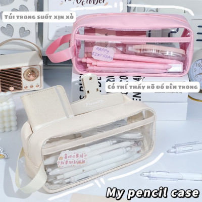 Hộp bút Túi Đựng Bút Trong Suốt Cỡ Lớn Chống Thấm Nước Phong Cách Hàn Quốc / Túi đựng đồ dùng cá nhân ,túi du lịch Tặng kèm sticker trang trí  - Hàng Chính Hãng