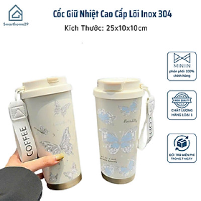 Cốc Đựng Nước Giữ Nhiệt Cafe Lõi Inox 304, Thiết Kế Sang Trọng, Có Ống Hút - HÀNG CHÍNH HÃNG MINIIN