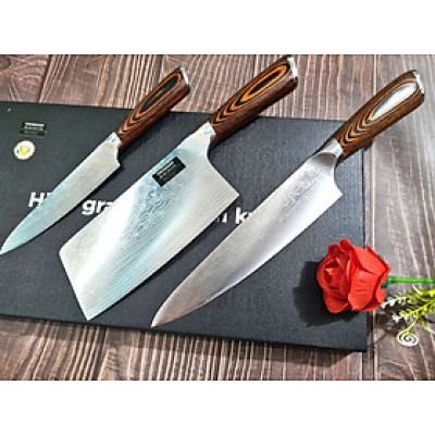 DAO - BỘ 3 DAO BẾP NHẬT BẢN THÉP DAMASCUS MÃ A5 DT2 nt topcomshop vn