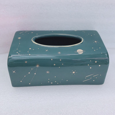 HỘP ĐỰNG GIẤY ĂN BẰNG SỨ MÀU XANH NGỌC LỤC BẢO HỌA TIẾT SAO - VD17