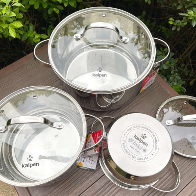 Bộ 3 nồi inox 304 cao cấp 5 đáy Kalpen Lermat L1 size 16,20,24cm hàng chuẩn Đức - Hàng chính hãng
