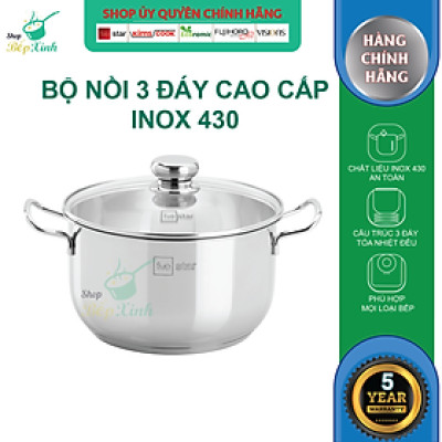 Nồi luộc gà FiveStar inox 430 nắp kính, tặng 2 muỗng canh (26cm / 28cm / 30cm / 32cm), 3 đáy dùng bếp từ, hồng ngoại,gas