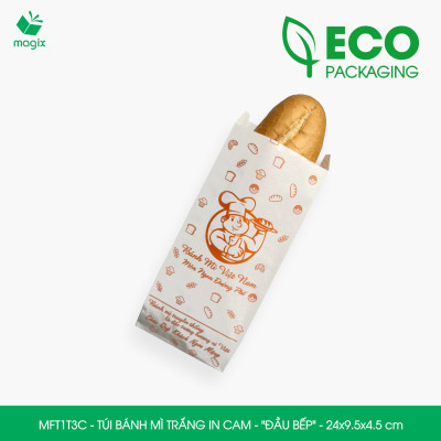 MFT1T3C - 24x9.5x4.5 cm - 500 Túi bánh mì Trắng, in sẵn họa tiết ĐẦU BẾP - Bao bánh mì Túi giấy thực phẩm an toàn