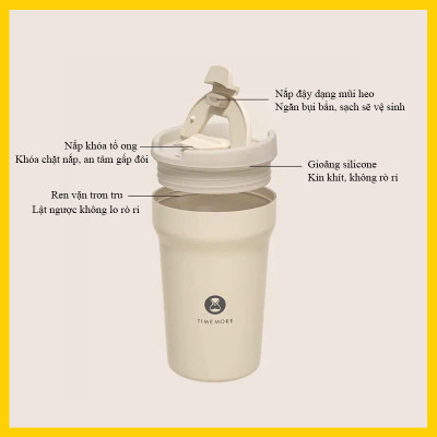 Bình giữ nhiệt cà phê Timemore |  thép không gỉ, chống tràn, lõi gốm.