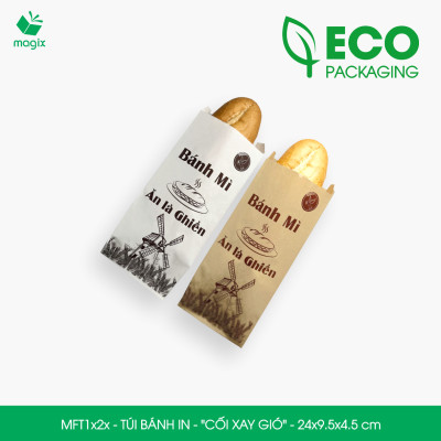 Combo 100 Túi bánh mì 24x9.5x4.5 cm - In sẵn họa tiết CỐI XAY GIÓ - Bao bánh mì Túi giấy thực phẩm an toàn