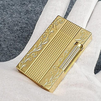 Vỏ Hột Quẹt Bật Lửa Upon Hoa Văn Khắc Dọc 2 Bên D110V Màu Vàng Đẹp, Độc Lạ - Dùng Gas Đá Cao Cấp