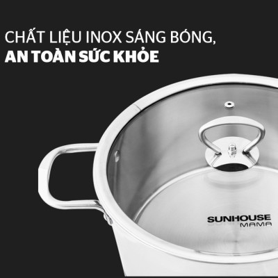 Bộ 3 nồi inox 5 đáy cao cấp bếp từ SUNHOUSE MAMA SH784 kích thước 16 - 20 - 24 CM (dùng được mọi loại bếp)